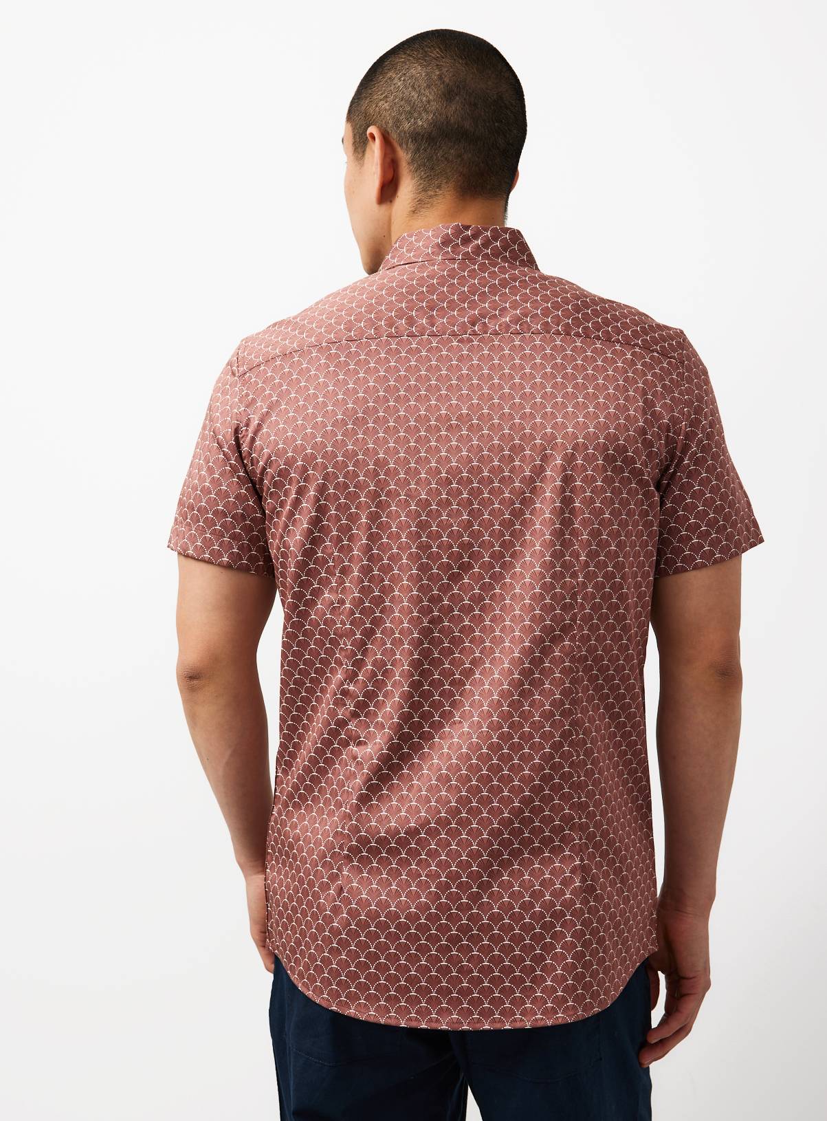 Dark Pink Geo Print Satin Short Sleeve Slim Fit Shirt XXL - Image 5